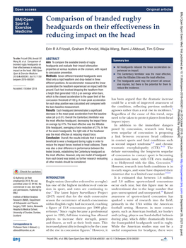 Comparison of Branded Rugby Headguards on Their Effectiveness in Reducing Impact on the Head