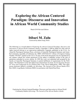 Exploring the African Centered Paradigm: Discourse and Innovation in African World Community Studies