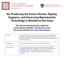Re-Producing the Future Human: Dignity, Eugenics, and Governing Reproductive Technology in Neoliberal Germany