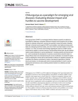 Chikungunya As a Paradigm for Emerging Viral Diseases: Evaluating Disease Impact and Hurdles to Vaccine Development