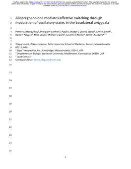 Allopregnanolone Mediates Affective Switching Through Modulation Of