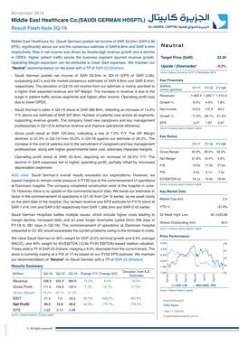 Middle East Healthcare Co.(SAUDI GERMAN HOSPTL) Result Flash Note 3Q-19