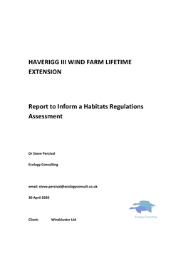 HAVERIGG III WIND FARM LIFETIME EXTENSION Report to Inform a Habitats Regulations Assessment