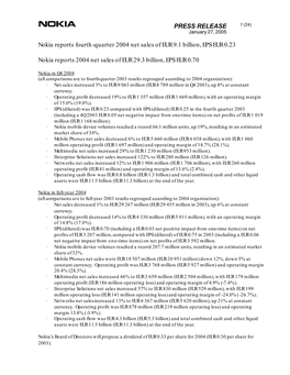 Nokia 4Q and 2004 Results