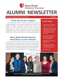 ALUMNI NEWSLETTER Stony Brook School of Nursing Alumni Board April 2015