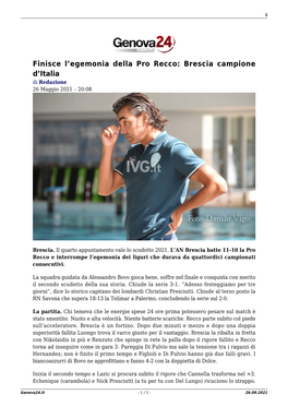 Finisce L'egemonia Della Pro Recco: Brescia Campione D'italia