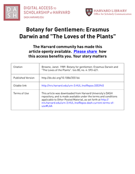 Botany for Gentlemen: Erasmus Darwin and 