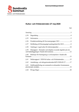 Kultur- Och Fritidsnämnden 27 Maj 2020