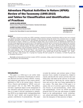 Adventure Physical Activities in Nature (APAN): Review of the Taxonomy