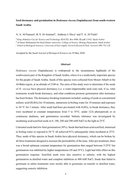 Seed Dormancy and Germination in Dodonaea Viscosa (Sapindaceae) from South-Western Saudi Arabia