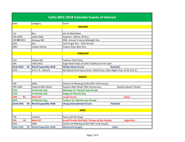 Celtic MCC 2018 Calendar Events of Interest