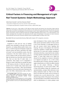 Critical Factors in Financing and Management of Light Rail Transit Systems: Delphi Methodology Approach