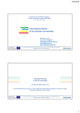 International Ranks of the Serbian Universities