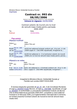 Contract Nr. 993 Din 08/05/2006 Publicat in Monitorul Oficial, Partea V Nr