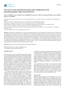 First Early Eocene Tapiroid from India and Its Implication for the Paleobiogeographic Origin of Perissodactyls