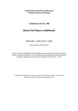 Brian Friel Papers (Additional)