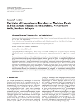 The Status of Ethnobotanical Knowledge of Medicinal Plants and the Impacts of Resettlement in Delanta, Northwestern Wello, Northern Ethiopia