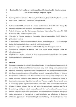 Relationships Between Fluvial Evolution and Karstification Related to Climatic, Tectonic 1 and Eustatic Forcing in Temperate