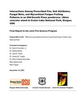 Final Report to the Joint Fire Science Program