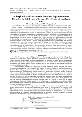 A Hospital-Based Study on the Pattern of Papulosquamous Disorders in Children in a Tertiary Care Center of Northeast India Dr