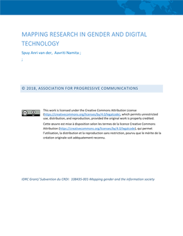MAPPING RESEARCH in GENDER and DIGITAL TECHNOLOGY Spuy Anri Van Der, Aavriti Namita ; ;