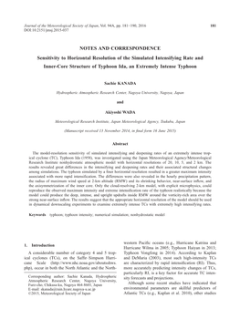 NOTES and CORRESPONDENCE Sensitivity to Horizontal Resolution of the Simulated Intensifying Rate and Inner-Core Structure of Typhoon Ida, an Extremely Intense Typhoon