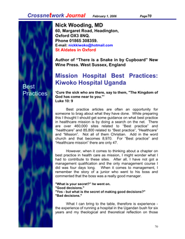 Mission Hospital Best Practices-Kiwoko Hospital Uganda