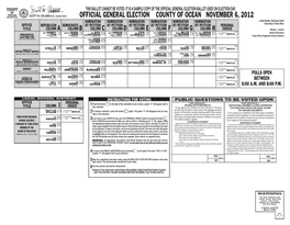 Official General Election County of Ocean November 6, 2012 Nomination Nomination Nomination Nomination Nomination Nomination J