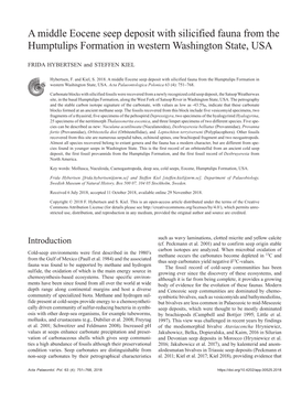 A Middle Eocene Seep Deposit with Silicified Fauna from the Humptulips Formation in Western Washington State, USA