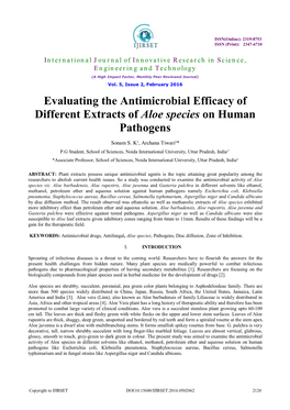 Evaluating the Antimicrobial Efficacy of Different Extracts of Aloe Species on Human Pathogens