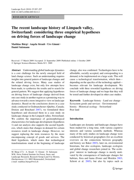 The Recent Landscape History of Limpach Valley, Switzerland: Considering Three Empirical Hypotheses on Driving Forces of Landscape Change