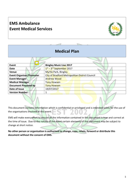 EMS Ambulance Event Medical Services Medical Plan