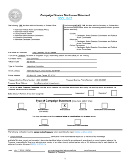 Gary Cammack for SD Senate If You Are a Candidate, List Name As It Appears on Your Nominating Petition and What Office You Are Seeking