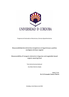 Bioaccesibilidad De Elementos Inorgánicos En Leguminosas Y Potitos Ecológicos De Base Vegetal Bioaccessibility of Inorganic El