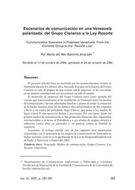 Escenarios De Comunicación En Una Venezuela Polarizada: Del Grupo Cisneros a La Ley Resorte