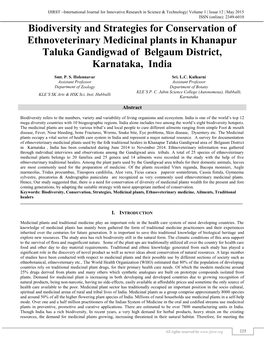 Biodiversity and Strategies for Conservation of Ethnoveterinary Medicinal Plants in Khanapur Taluka Gandigwad of Belgaum District