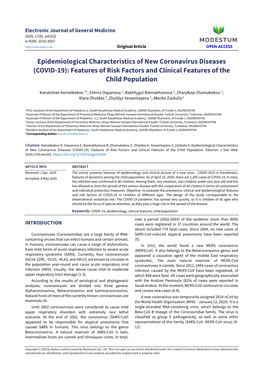 Epidemiological Characteristics of New Coronavirus Diseases (COVID-19): Features of Risk Factors and Clinical Features of the Child Population