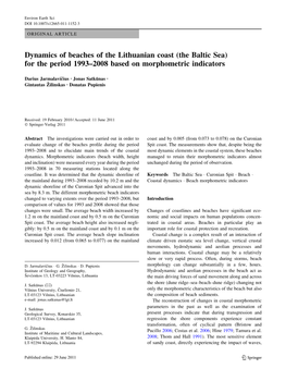 Dynamics of Beaches of the Lithuanian Coast (The Baltic Sea) for the Period 1993–2008 Based on Morphometric Indicators