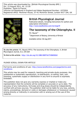 The Taxonomy of the Chlorophyta. II F.E