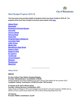 Ward Budget Projects 2014-18