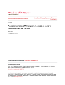 Population Genetics of Melampsora Medusae on Poplar in Minnesota, Iowa and Missouri