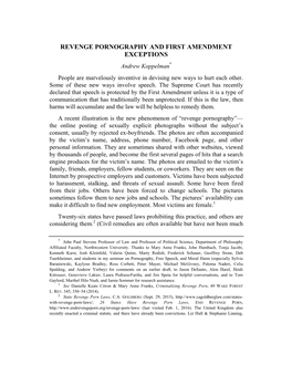 REVENGE PORNOGRAPHY and FIRST AMENDMENT EXCEPTIONS Andrew Koppelman* People Are Marvelously Inventive in Devising New Ways to Hurt Each Other