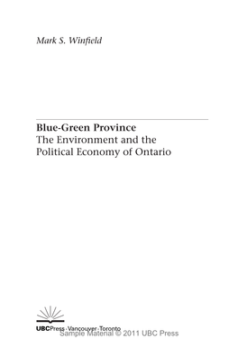 Blue-Green Province the Environment and the Political Economy of Ontario