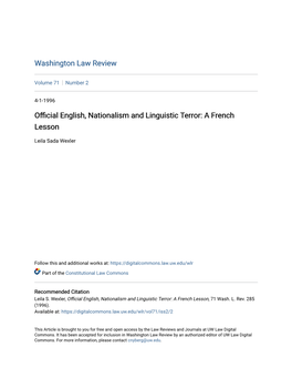 Official English, Nationalism and Linguistic Terror: a French Lesson