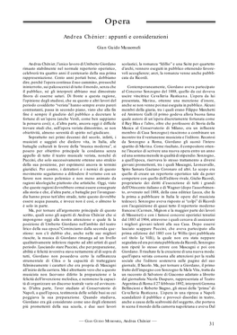Andrea Chénier: Appunti E Considerazioni