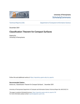 Classification Theorem for Compact Surfaces