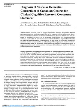 Diagnosis of Vascular Dementia: Consortium of Canadian Centres for Clinical Cognitive Research Concensus Statement