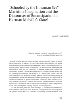 Maritime Imagination and the Discourses of Emancipation in Herman Melville’S Clarel