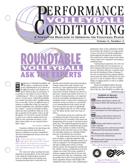 VOLLEYBALL CONDITIONING a NEWSLETTER DEDICATED to IMPROVING the VOLLEYBALL PLAYER Volume 6, Number 3