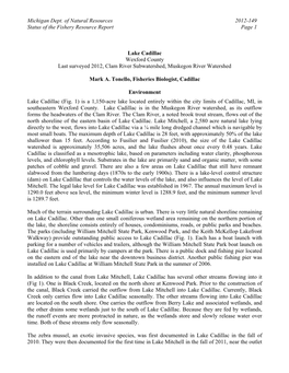 Lake Cadillac Status of Fishery Report 2012-149